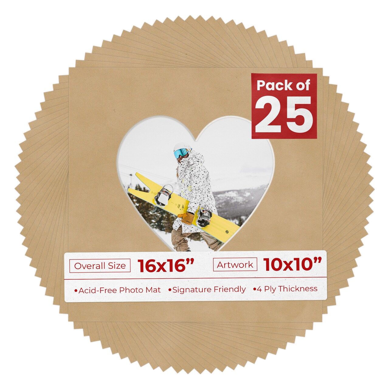 Beige Suede Mat Board for 16x16 Frames - Heart Opening for 10x10 Photos